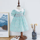 Kids Little Girls Handmade Smocked Floral Flower Print Dresses 2023 Spring Summer Toddler Girl Princess Vintage Smock Dress