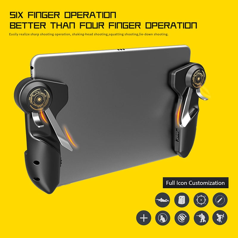 Controlador PUBG móvil de seis dedos para iPad Tablet juego Joystick Trigger L1R1 Disparar fuego Aim botón Gamepad Grip para Call Of Duty