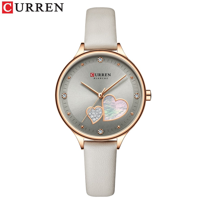 CURREN Watches Women Fashion Leather Quartz Wristwatch Charming Rhinestone Female Clock Zegarki Damskie