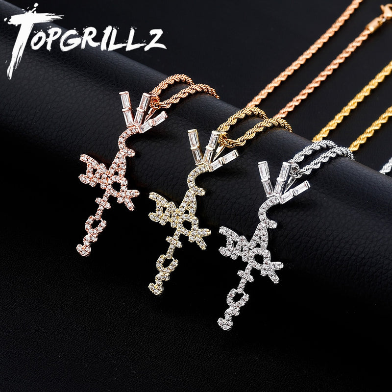 TOPGRILLZ Travis Scott Product Brand Cactus Jack Shape Pendant Necklace Ice Crystal Cubic Zirconia Pendant Hip Hop Jewelry Gift