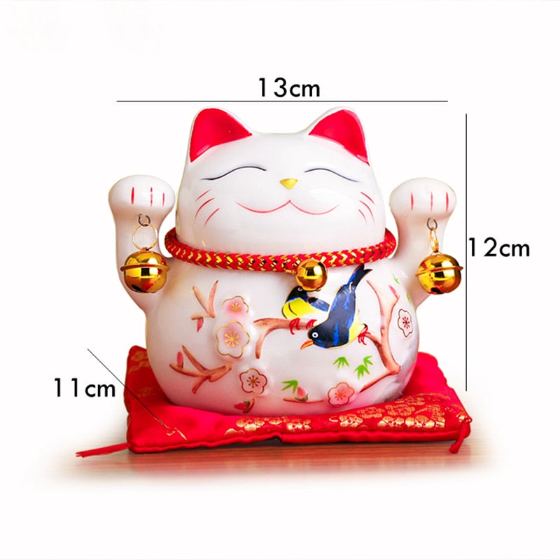 5 inch Maneki Neko Lucky Cat Ornament Ceramic Fortune Cat Statue Home Decorative Gift Feng Shui Beckoning Cat Piggy Bank