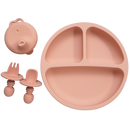 Baby-Zubehör, Kleinkind, Fütterung, Silikon-Teller, wasserdicht, weich, Säuglingsgabel, Löffel mit tragbarer Kinder-Silikon-Cup-Abdeckung