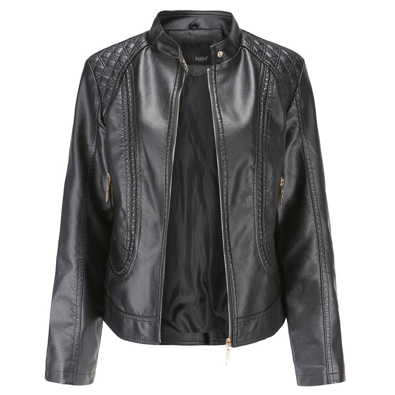 2022 Leather Jacket Women Zippers Spring Autumn Women&