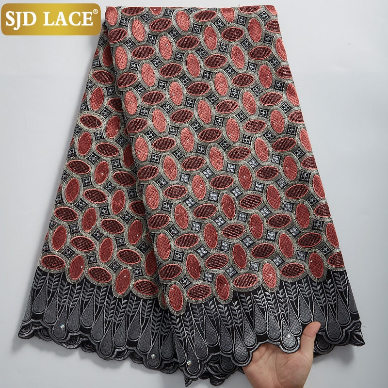 SJD LACE encaje de gasa suiza de alta calidad 5 yardas tela de encaje de algodón africano con agujero estilo Dubai para costura de ropa nigeriana A2324