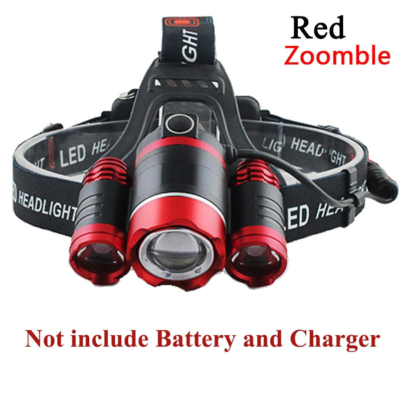 3 Led Headlamp Rechargeable XM-L T6 Headlight light Lantern Head Lamp Flashlight zoomable 18650 Battery Hunting fishing lighting