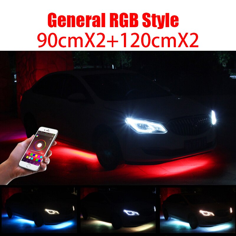 Niscarda 4PCS 12V IP65 App Control RGB Tira de LED debajo del automóvil 60 90 120cm Tubo Underglow Underbody System Luz de neón