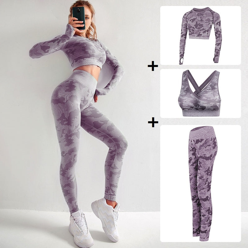 Conjunto de ropa de gimnasio para mujer, conjunto de Yoga de 2 piezas, sujetador deportivo y mallas para correr, mallas deportivas de entrenamiento sin costuras, traje deportivo para mujer