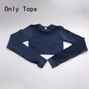 Yoga Sets Women Gym Clothes Seamless Long Sleeve Crop Tops Mesh Sports Leggings Running Workout High Waist Pants Fitness Wear