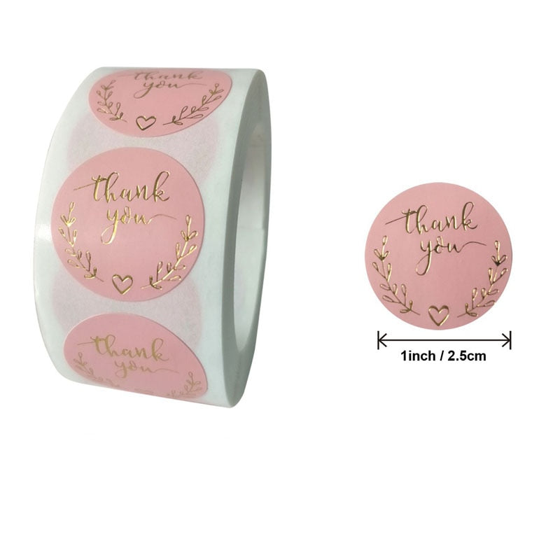 Etiquetas redondas de 500 Uds., papel Kraft hecho a mano, pegatina de embalaje de oro caliente rosa, bolsa de dulces, caja de regalo, embalaje, pegatina de agradecimiento para fiesta de boda