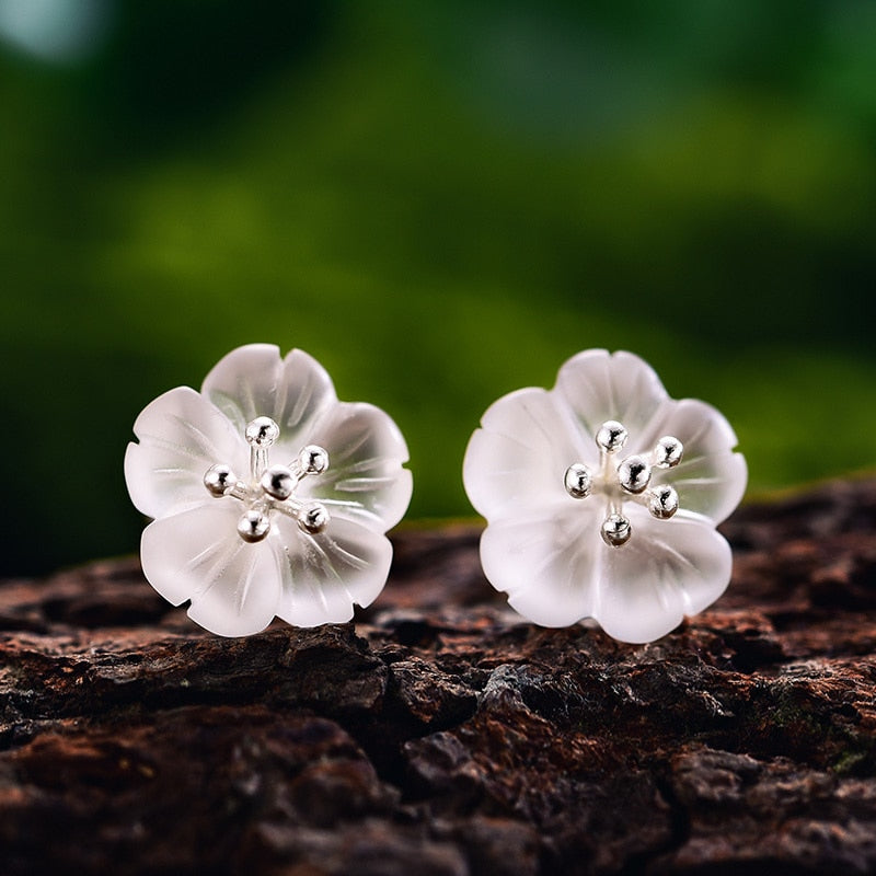 Lotus Fun Ohrringe aus echtem 925er Sterlingsilber, natürliche Kristalledelsteine, feiner Schmuck, Blume im Regen, Ohrstecker für Frauen Brincos