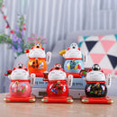 4.2 inch Solar Powered Ceramic Lucky Cat Daruma Figurine Shaking Arm Beckoning Fortune Cat Home Car Decor Wealth Maneki Neko