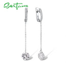 SANTUZZA Silver Earrings For Women Pure 925 Sterling Silver Shiny White Cubic Zirconia Long Drop Earrings Elegant Fine Jewelry