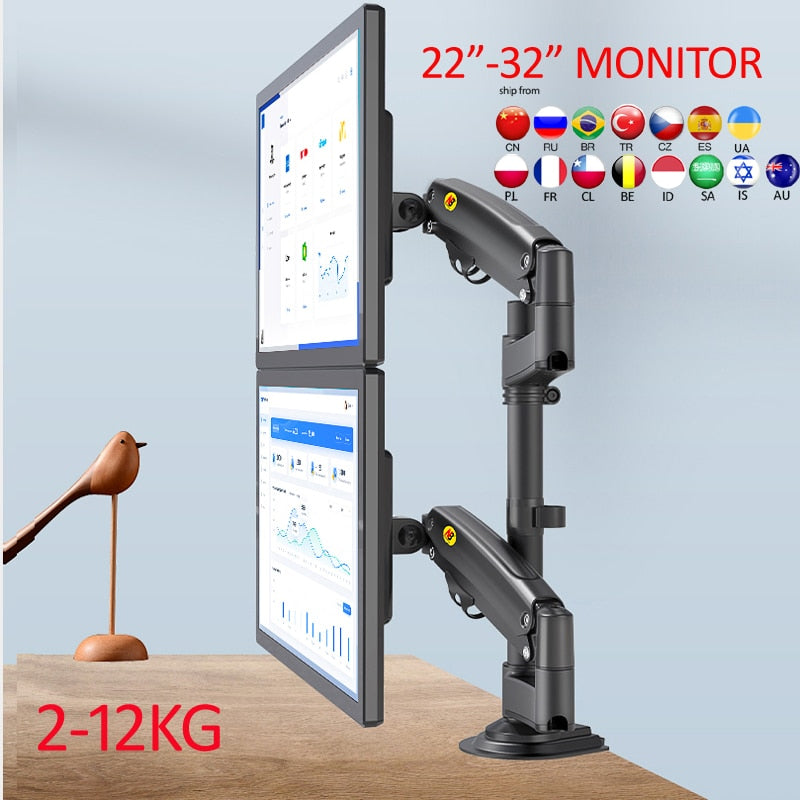 NB NEW H180 22"-32"Double monitor desk Holder Arm Gas Spring Full Motion LCD TV Mount 2-12kg dual arm clamp bracket
