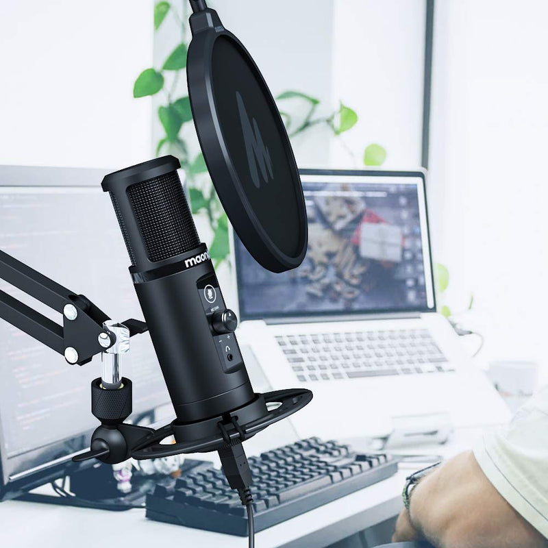 MAONO USB Condenser Professional Microphone All Metal Zero Latency Monitoring One-Touch Mute Button Computer PC Mic PM422