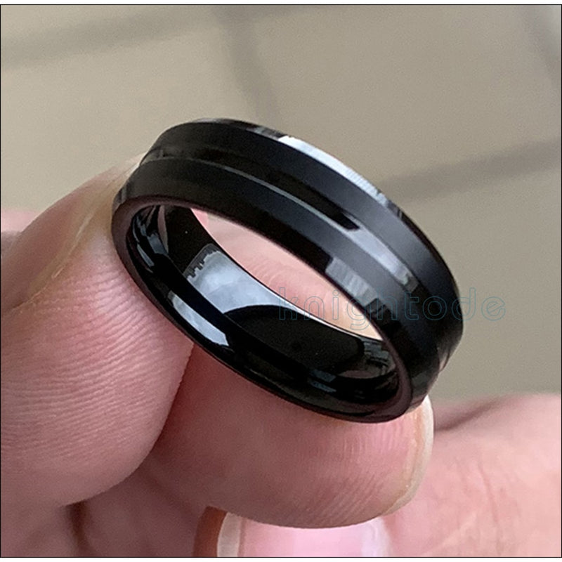 8mm/6mm Black Tungsten Carbide Rings For Trendy Party Men Women Wedding Band Grooved Center Beveled Edges Matte Comfort Fit