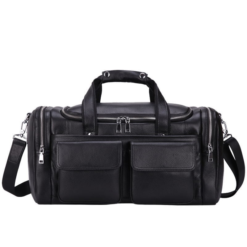 Bolso de viaje de cuero genuino para hombre a la moda, bolso de lona de piel de vaca suave de lujo, bolso de hombro para ordenador portátil de 17 ", bolsos de mano para viajar