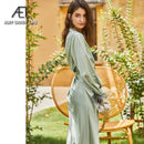 AEL lace up satin robe dress casual loose ladies Single breasted long shirt dress