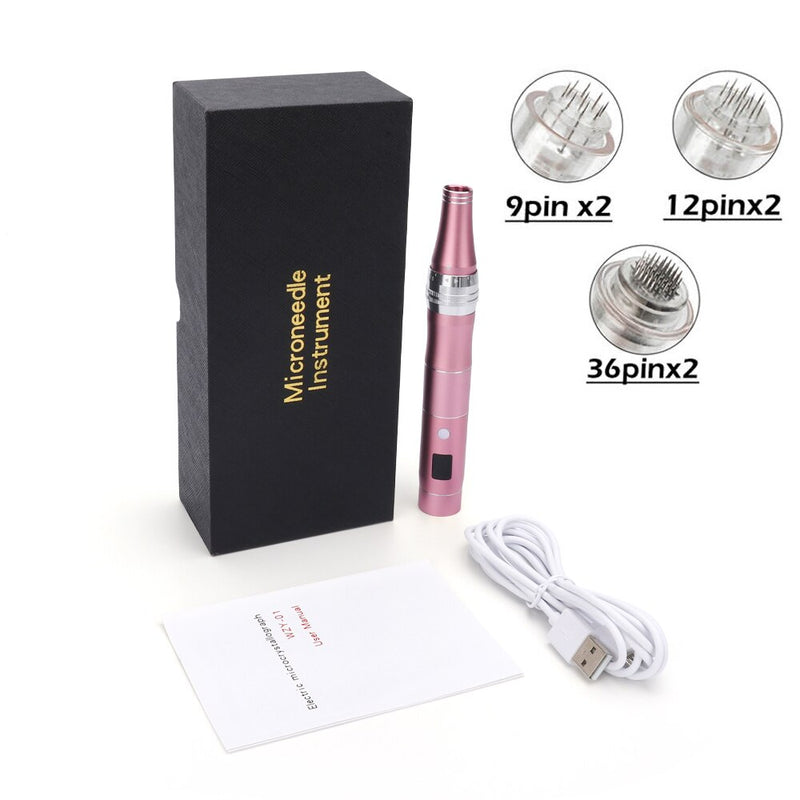 Elektrischer Micro Tiny Needles Derma Pen Professioneller kabelloser Microblading Pen mit 6 Nadeln Digitalanzeige Derma Roller