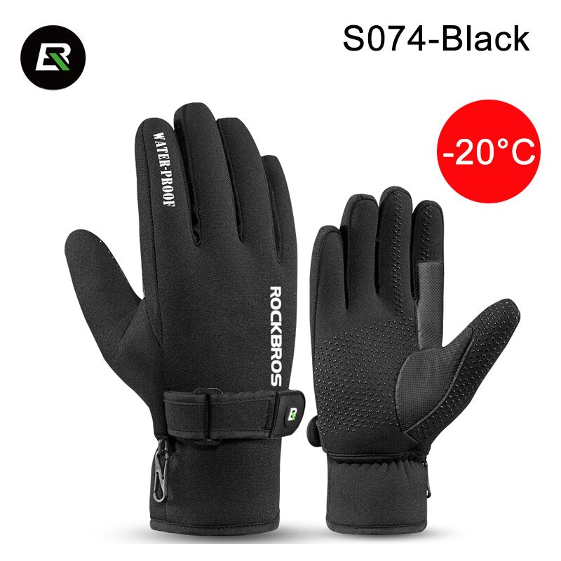 ROCKBROS Winter -40 Degree Cycling Gloves Waterproof Fleece Keep Warm Glove Touch Screen Gloves for Bicycle Moto Skiing Hiking