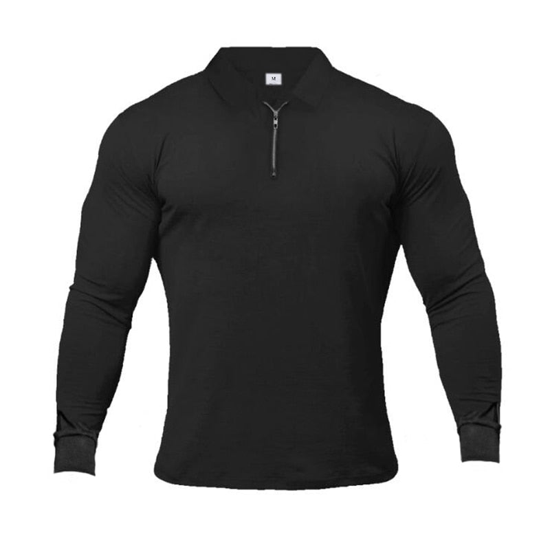 Marke Polo-Shirts Langarm Herren Baumwolle Solide Fitness Herren Slim Fit Mode Herbst Atmungsaktives Poloshirt