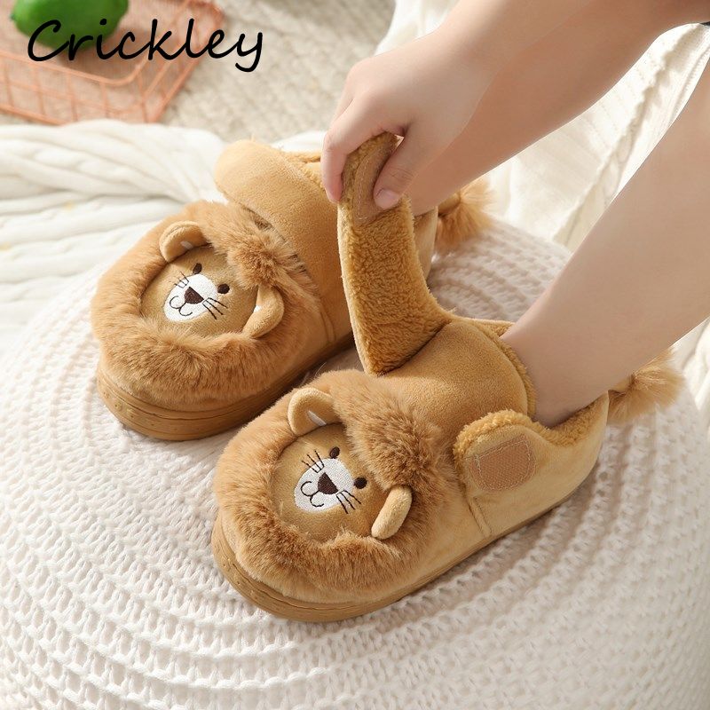 Winter Children Slippers Cute Cartoon Lion Modelling Slippers for Boys Girls Home Shoes Warm Non Slip Indoor Floor Kids Slippers