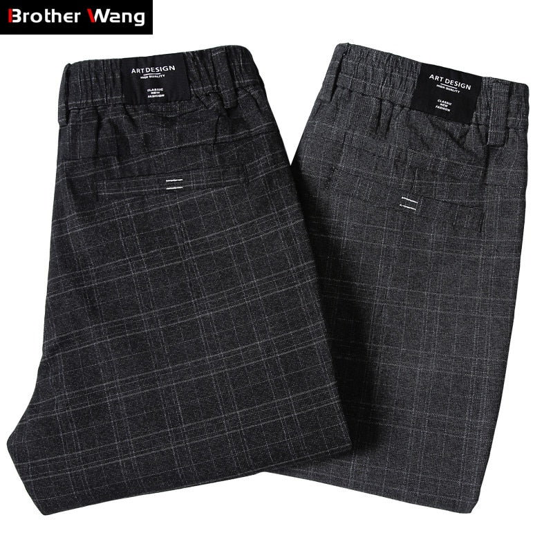 2022 Neue Männer Casual Karierte Hosen Business Casual Slim Fit Dunkelgrau Klassische Art Elastische Hose Männliche Marke Kleidung