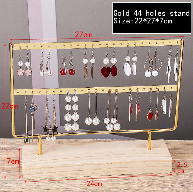 Bonito soporte de acero para almacenamiento de pendientes, soporte de exhibición de joyería para pendientes, collares, pulseras, colgantes, estante de joyería con Base de madera