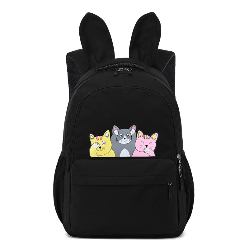 Fengdong Schultaschen für Mädchen im Teenageralter Schultasche Kinder Rucksäcke niedlicher Tierdruck Leinwand Schulrucksack Kinder Katzentasche Pack