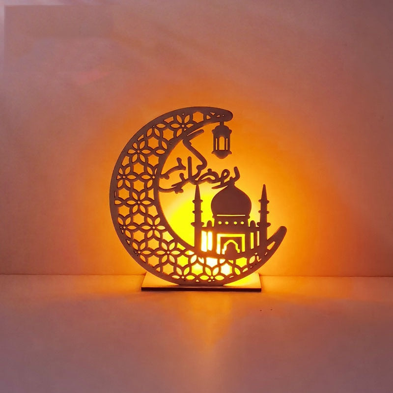 LED Eid Mubarak madera DIY artesanía ornamento colgante Islam musulmán fiesta hogar Decoración Ramadán Kareem evento fiesta suministros