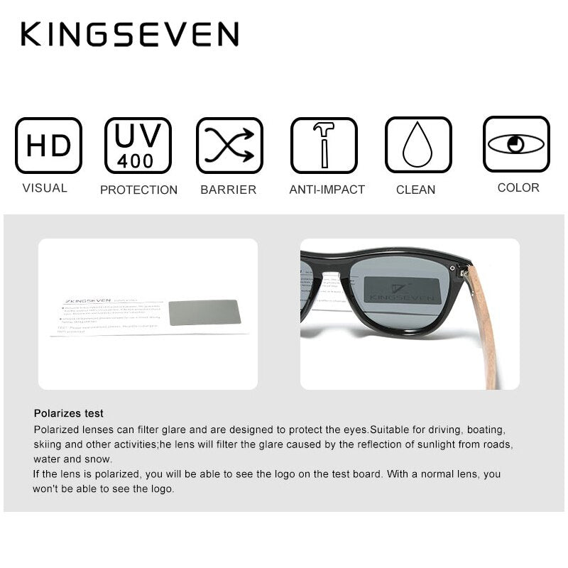 KINGSEVEN Handmade Black Walnut Sunglasses Wood Polarized Sunglasses Men Women UV400 Protection Original Wood Accessories