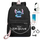 Disney Kawaii Stitch Bag Zipper USB Charging Mochila Capacity Backpack Women Kpop School Bags for Teenage Girls Students