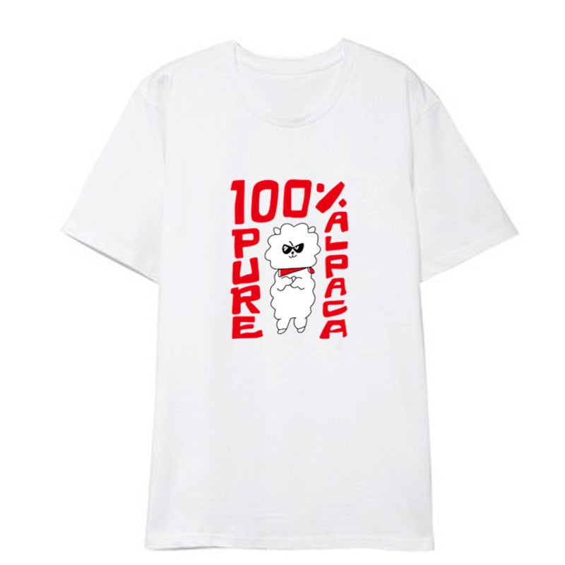 Camiseta Kim Seok Jin 100% pura Alpaca impresa Kim Seok Jin camiseta divertida Corea del Sur Pop moda mujer hombre camiseta KPOP top tee