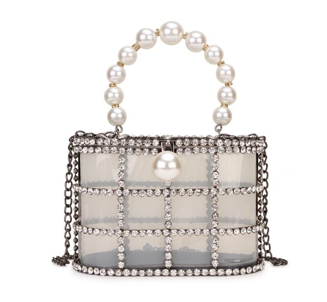 High Quality Openwork Basket Design Luxury Party Clutch Diamonds Pearls Women's Handbags Evening Bag Fashion Purses Designer Bag