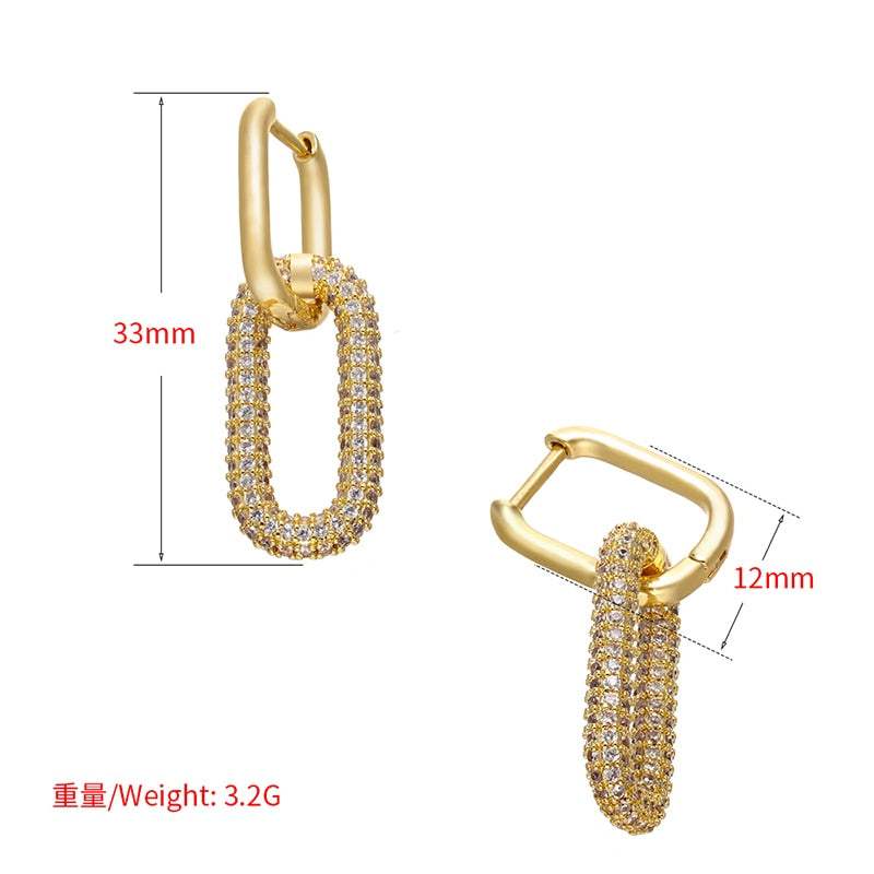 ZHUKOU one pair Hoop Earrings Women CZ Jewelry Gold /Silver Color Rectangle Earring Hoops for party birthday gifts model:VE129