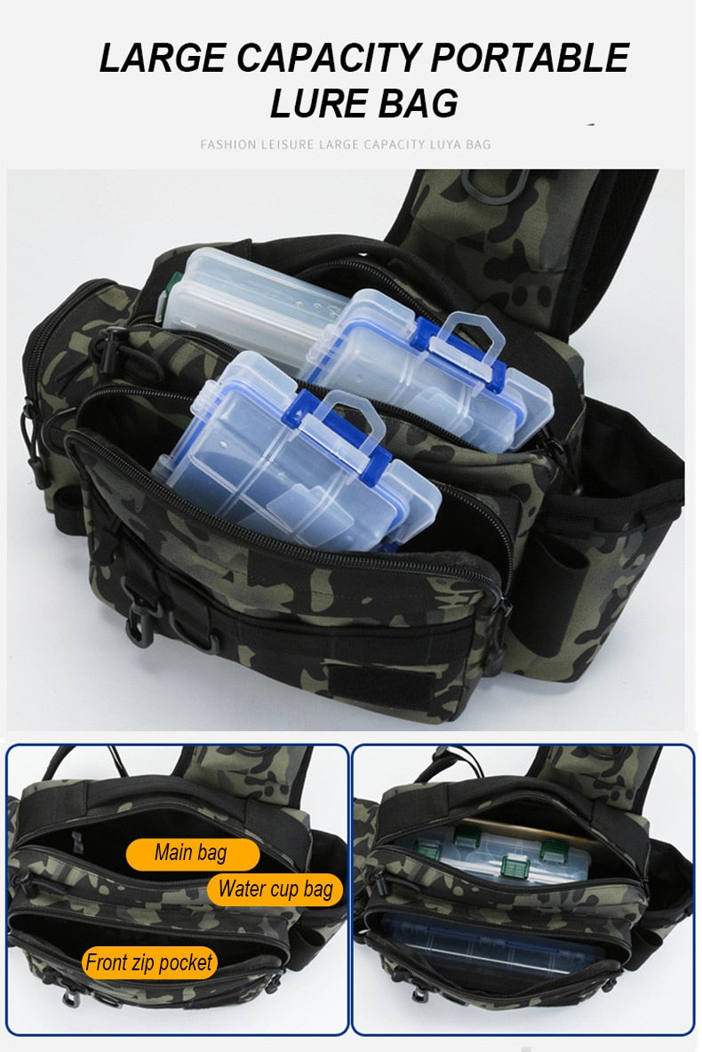 Fishing Tackle Bag Single Shoulder Crossbody Bags Waist Pack Fish Lures Gear Utility Storage Fishing Box Bag Tactical Bag XA232G