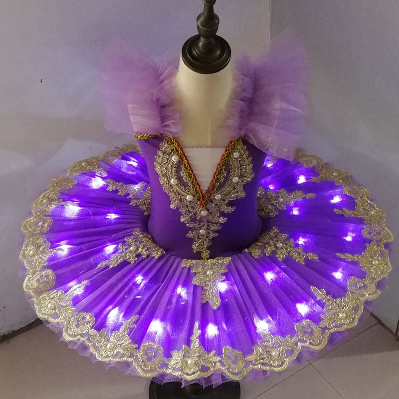 Ruoru Tutu Ballet Led Light Swan Lake Ballerina Pancake Tutu Girl Women Adult Child Ballet Dress Kids Dance Costumes Tutu Led