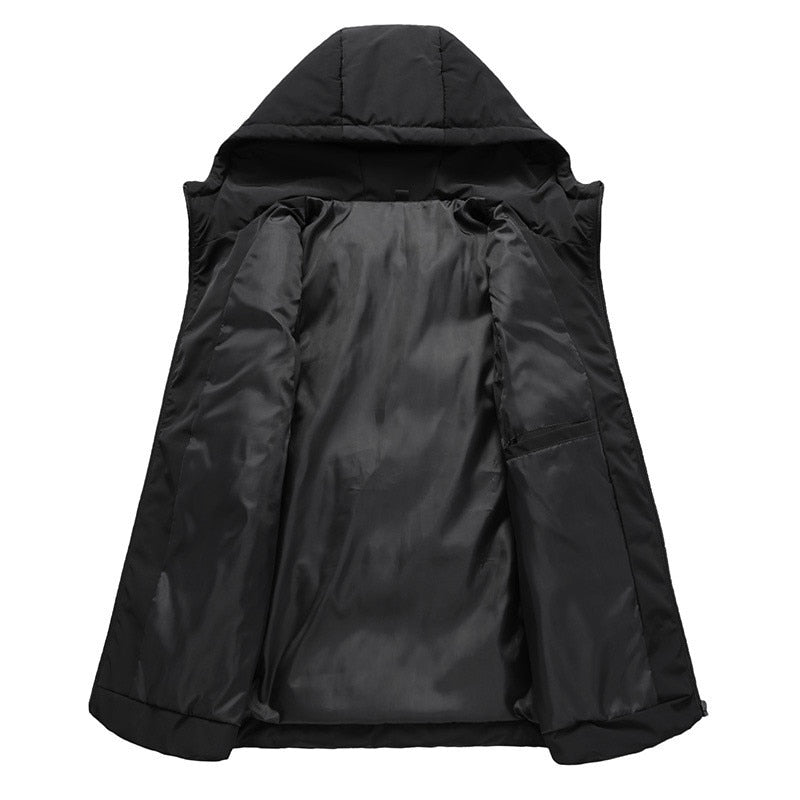 7XL Vest Men Solid Winter Jacket Warm Men's Outerwear Waistcoat Casual Vests Hooded Jacket Man Sleeveless Jackets Plus Size