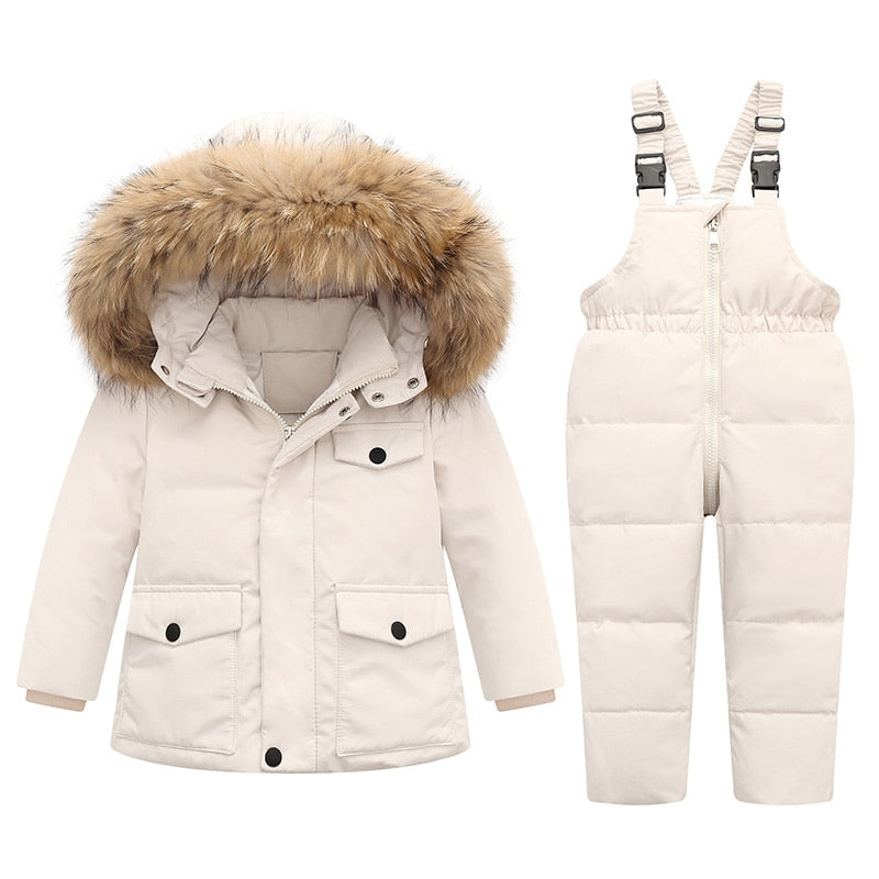 Parka de piel auténtica con capucha para niño y bebé, chaqueta de invierno, abrigo cálido para niño, traje de nieve para niño, ropa para niño niña, conjunto de ropa