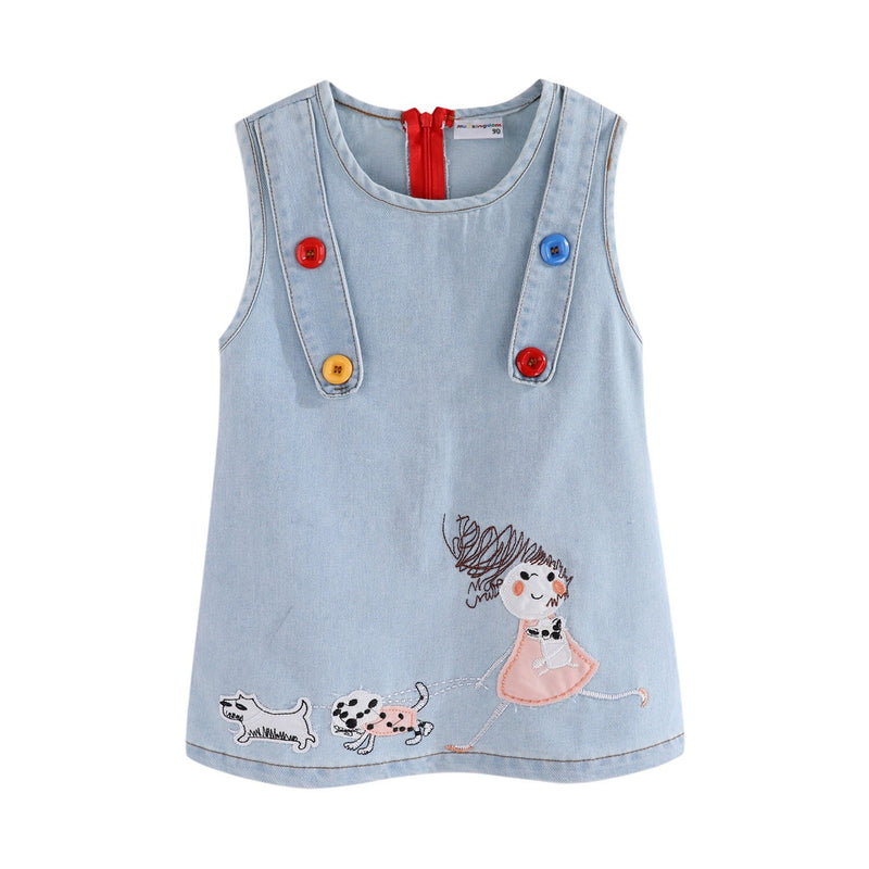 Mudkingdom Toddler Girls Denim Dress Cartoon Mouse Sleeveless Cute Vest Dress for Girl Dresses Puppy Jean Dress Kids Clothes