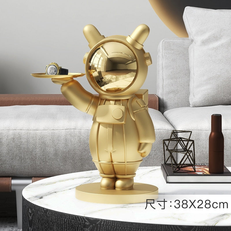 Figurita de bandeja de astronauta soñador, decoración nórdica para el hogar, estatua de resina para suelo, escultura moderna, accesorios de decoración para habitación interior