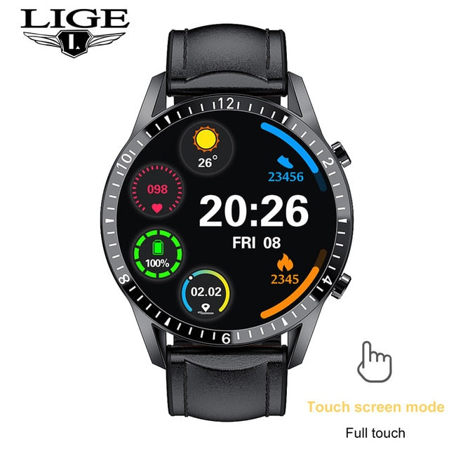 LIGE 2021 Neue Smart Watch Männer Voller Touchscreen Sport Fitness Uhr IP68 Wasserdicht Bluetooth Für Android ios Smartwatch Herren