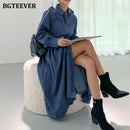 BGTEEVER 2020 Vintage Chic Women A-line Long Denim Dress Autumn Winter Single-breasted Belted Female Jeans Dress Loose Vestidos