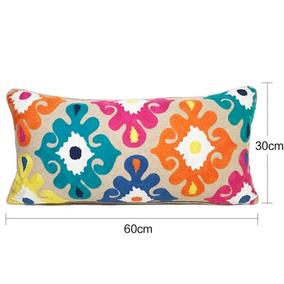 Home Decor Cushion Cover Embroidery Colorful Floral  Ethnic Tassels Boho Style Pillow Cover 30x60cm