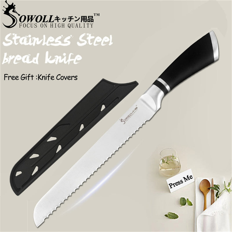 Cuchillos de cocina SOWOLL, cuchillos de acero inoxidable, herramienta para pelar Santoku, rebanador de pan, Chef, cuchillo para picar, accesorios de cocina, herramientas