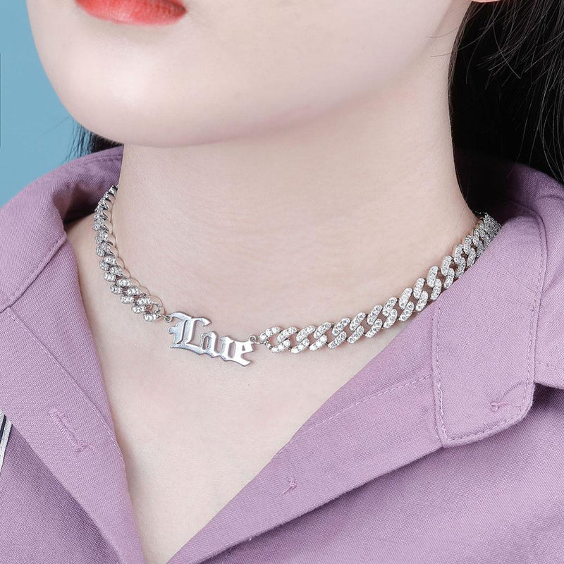 TOPGRILLZ Choker-Halskette mit benutzerdefiniertem Namen, Edelstahl, 26 verschiedene Stile, benutzerdefinierte Halskette mit CZ-Kettenhalskette