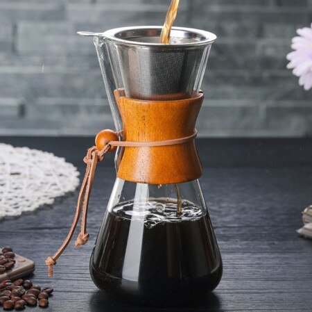 1PC 1000ml Glass Coffee Pot Dripper Moka Tea Maker Percolator Barista Tools Espresso Manual Kettle Teapot With Stainless Steel