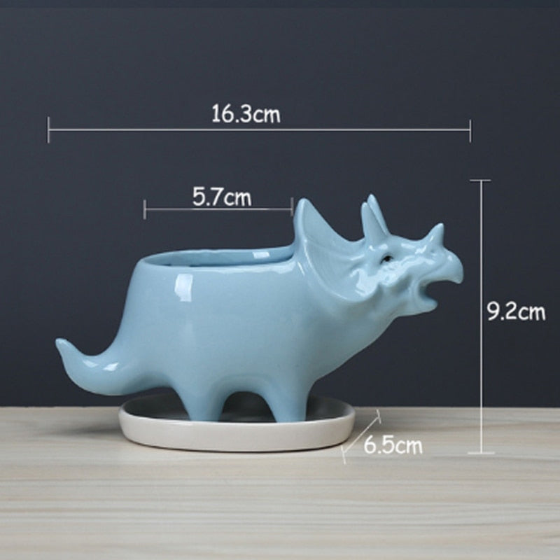 Creative Ceramic Stegosaurus Flower Pot Succulent Garden Desktop Decoration With Tray Creative Dinosaur Flower Planter Pot