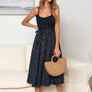 2020 New Hot Women Boho Summer Sleeveless Polka Dot Beach Dress Ladies Stretch Holiday Sundress Evening Party Maxi Dress