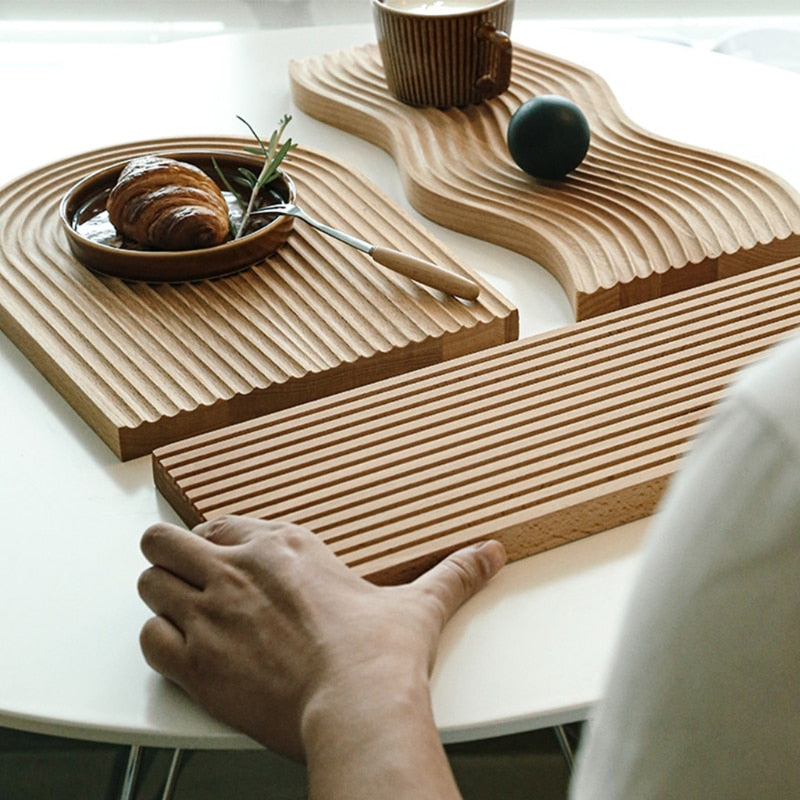 Bandeja de postre de pan ondulado al agua, tabla de cortar, placa de colocación de diseño geométrico creativo, molde de arte de superficie curva