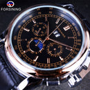 Forsining Moon Phase Shanghai Movement Rose Gold Case Brown Leather Strap Men Watch Top Brand Luxury Automatic Self Wind Watch